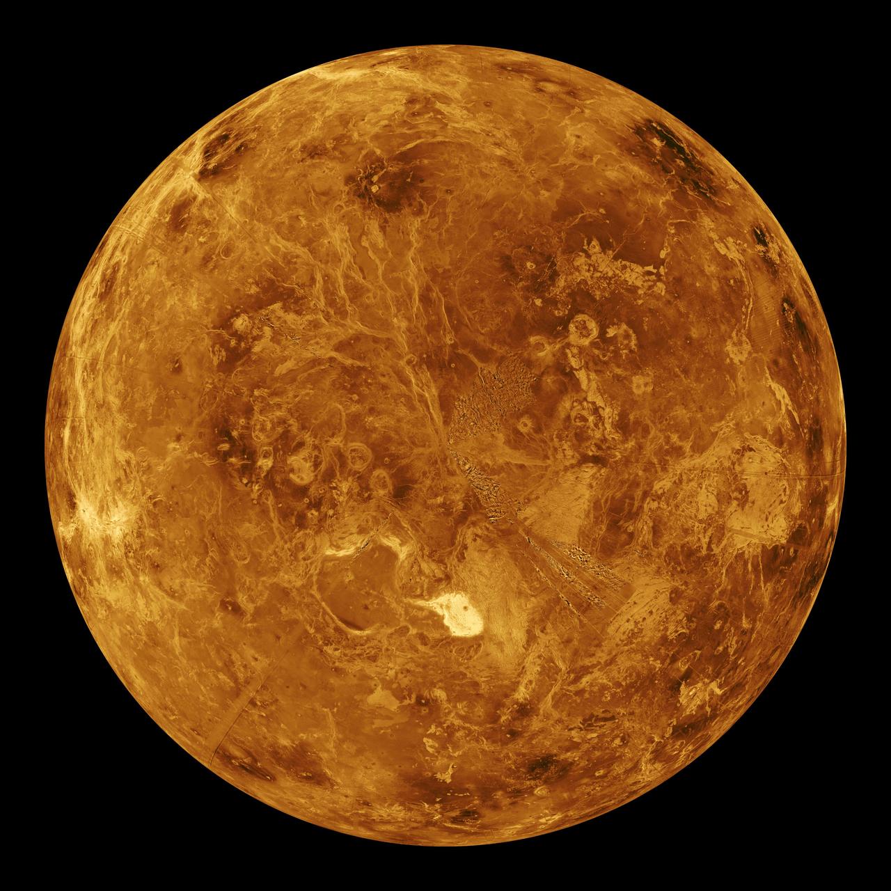 A computer simulated image of Venus. This shows the northern hemisphere of the planet as seen by the NASA Magellan spacecraft